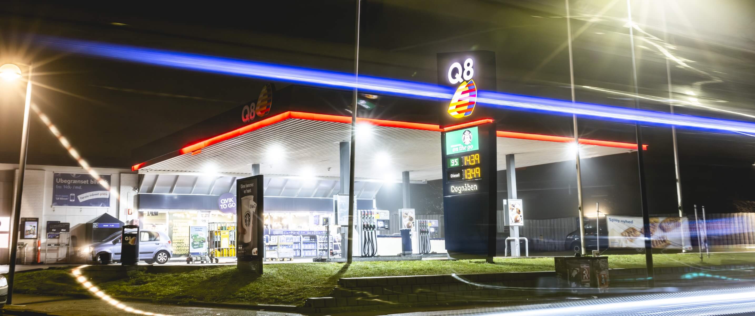 Billede Q8-station udefra i mørket